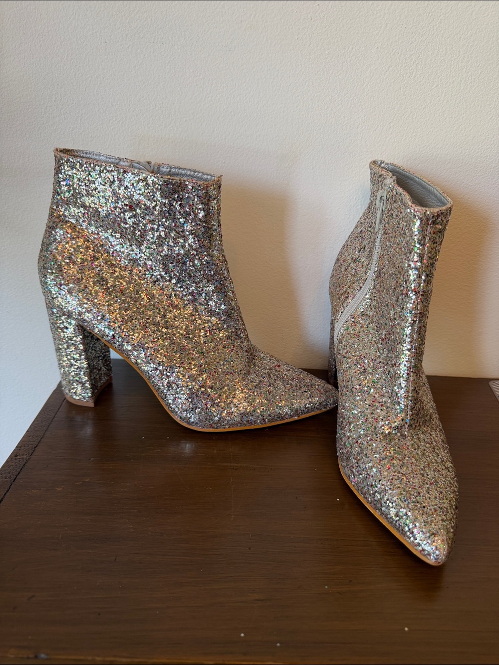 Allegra K Silver Multicolor Glitter Pointed Ankle Booties